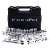 57-Piece 1/2" Drive 90 Tooth SAE & Metric Socket Set (MP005061) - MichaelPro
