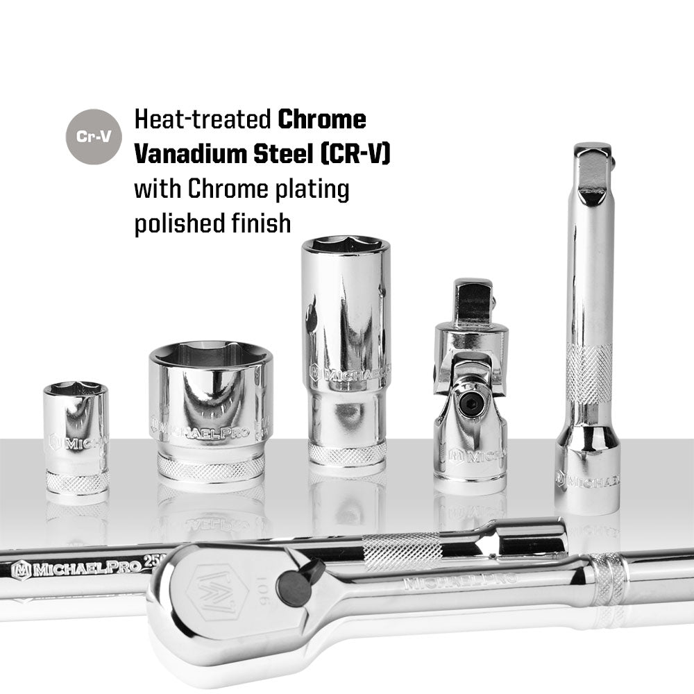 57-Piece 1/2" Drive 90 Tooth SAE & Metric Socket Set (MP005061) - MichaelPro