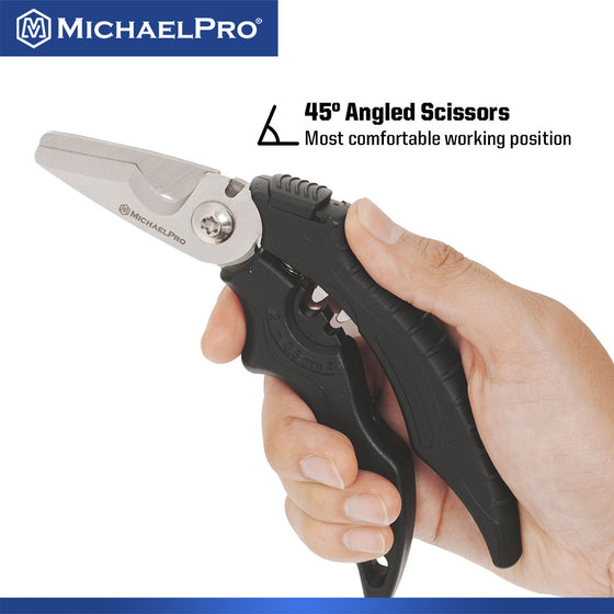 7-Inch Angled Electrician & Kevlar Scissors with Cable Crimping Terminal (MP010033)