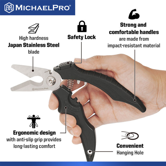 7-Inch Angled Electrician & Kevlar Scissors with Cable Crimping Terminal (MP010033)