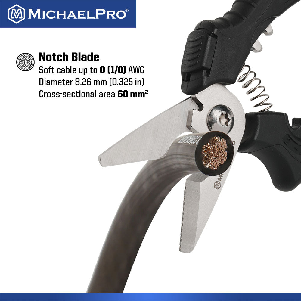 7-Inch Angled Electrician & Kevlar Scissors with Cable Crimping Terminal (MP010033)