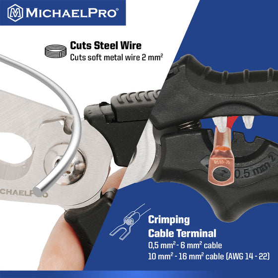 7-Inch Angled Electrician & Kevlar Scissors with Cable Crimping Terminal (MP010033)