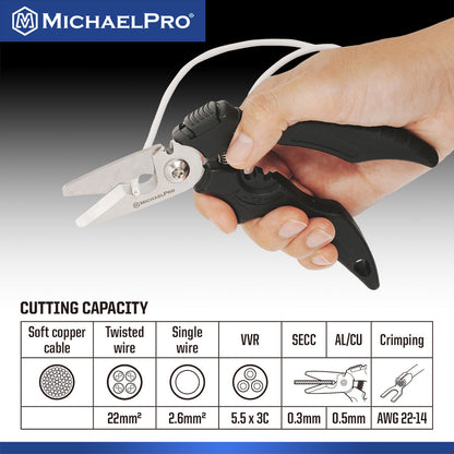 7-Inch Angled Electrician & Kevlar Scissors with Cable Crimping Terminal (MP010033)
