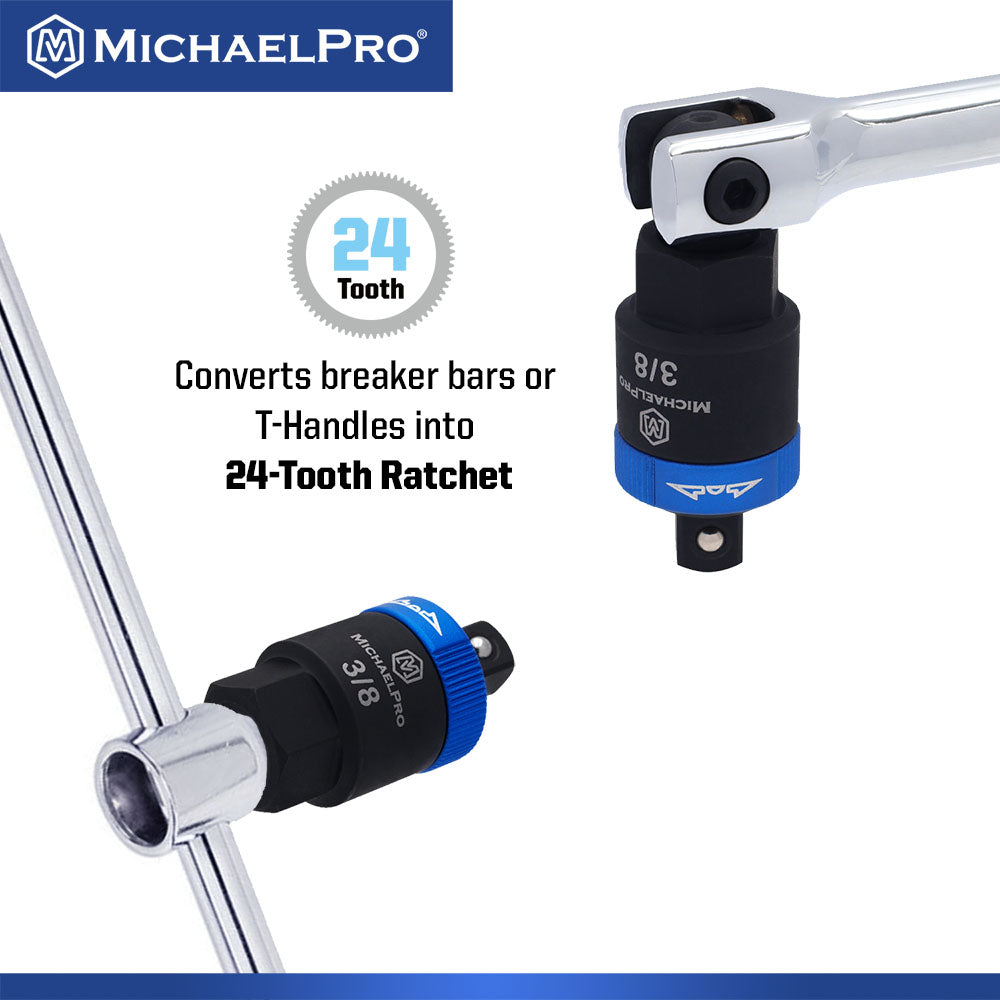3/8" Drive Ratcheting Breaker Bar Adapter with Anodized Switch Collar (MP012024) - MichaelPro
