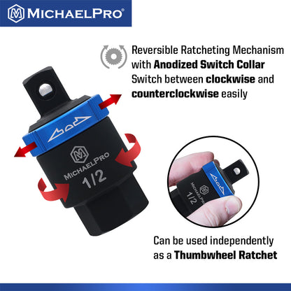1/2" Drive Ratcheting Breaker Bar Adapter with Anodized Switch Collar (MP012025) - MichaelPro