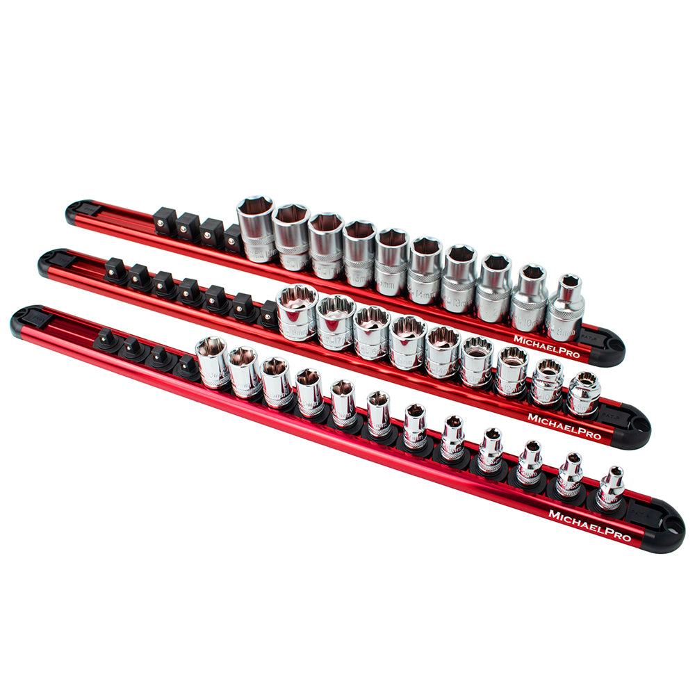 3-Piece Socket Organizer Rail Set- 1/4", 3/8", and 1/2" Drives (MP014001 / MP014040) - MichaelPro