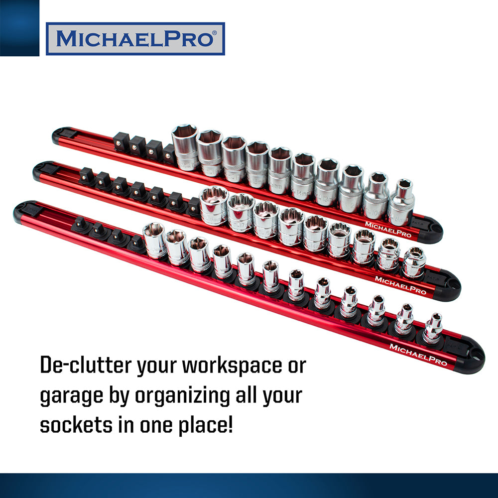 3-Piece Socket Organizer Rail Set- 1/4", 3/8", and 1/2" Drives (MP014001 / MP014040) - MichaelPro