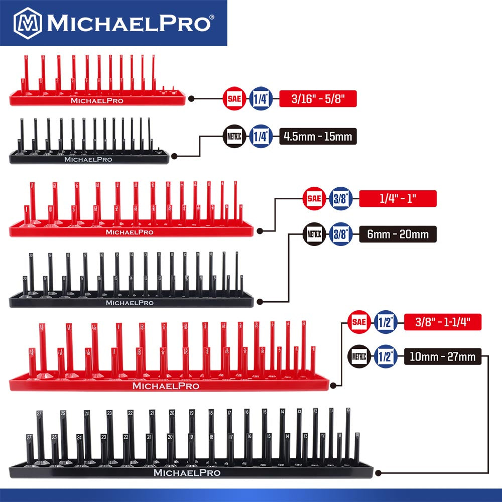 6-Piece Socket Tray for SAE and Metric Deep and Shallow Sockets (MP014037) - MichaelPro