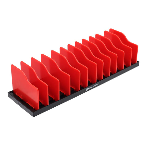JEGS 85050: Adjustable Pliers Rack, Holds 12 pliers, Black & Red, Adjustable Dividers