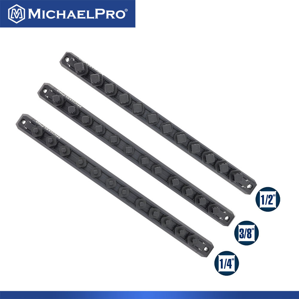 3-Piece Socket Organizer Rail Set- 1/4", 3/8", and 1/2" Drives (MP014001 / MP014040) - MichaelPro