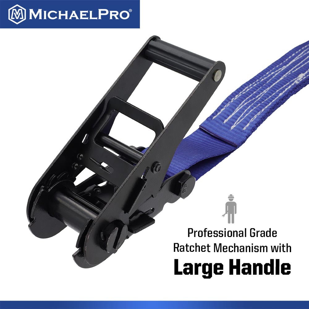4 Pack 1.5" x 15' Ratchet Tie Down Strap with J-Hook Safety Latches, 3300 lb Break Strength (MP021002) - MichaelPro