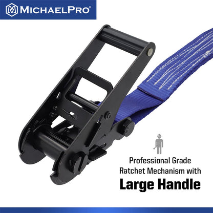 4 Pack 1.5" x 15' Ratchet Tie Down Strap with J-Hook Safety Latches, 3300 lb Break Strength (MP021002) - MichaelPro