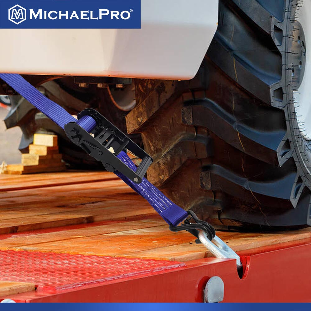 4 Pack 1.5" x 15' Ratchet Tie Down Strap with J-Hook Safety Latches, 3300 lb Break Strength (MP021002) - MichaelPro