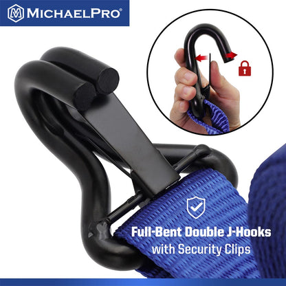 2" x 27' Ratchet Tie Down Strap with J-Hook Safety Latches, 10,000 lb Break Strength (MP021003) - MichaelPro