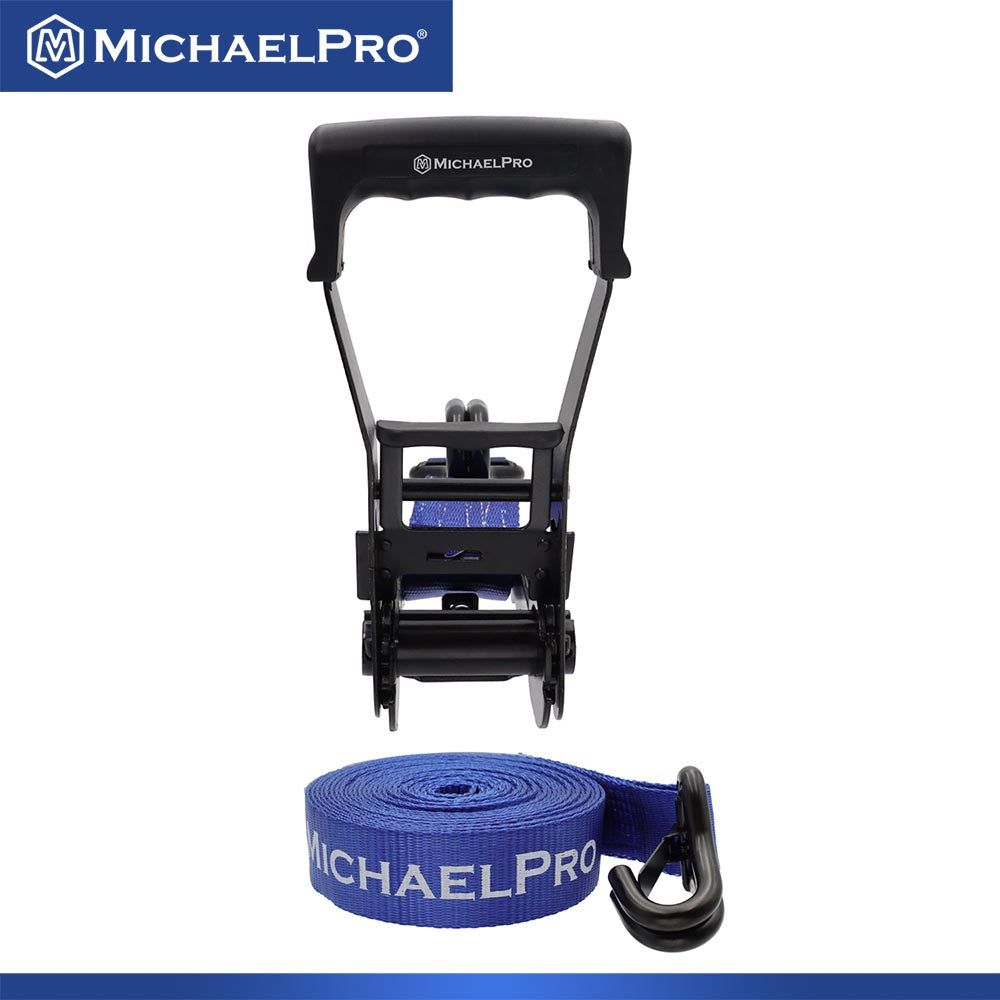 2" x 27' Ratchet Tie Down Strap with J-Hook Safety Latches, 10,000 lb Break Strength (MP021003) - MichaelPro