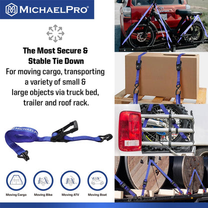 2" x 27' Ratchet Tie Down Strap with J-Hook Safety Latches, 10,000 lb Break Strength (MP021003) - MichaelPro