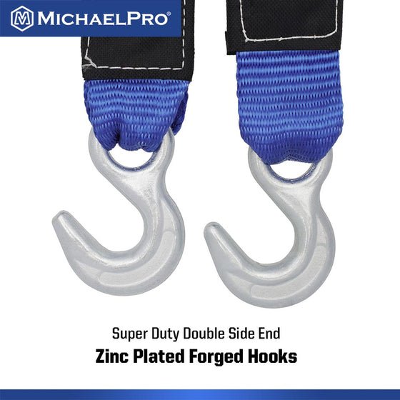 2" x 30' Heavy Duty Tow Strap with Forged Hooks, 10,000 lb Break Strength (MP021004)
