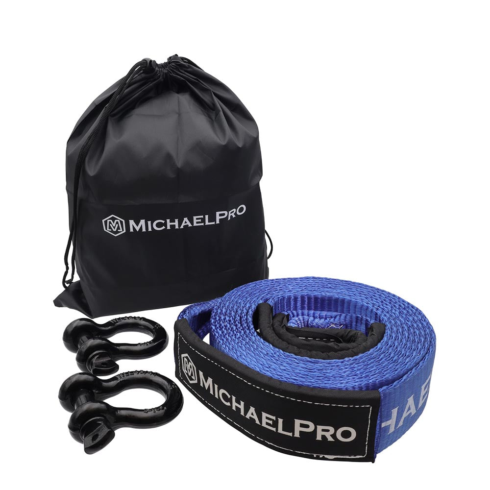 3" x 20' Heavy Duty Tow Strap with D-Ring Shackles, 30,000 lb Break Strength (MP021005) - MichaelPro