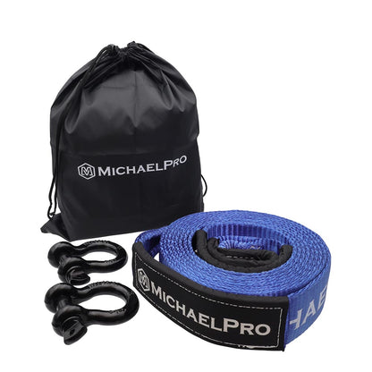 3" x 20' Heavy Duty Tow Strap with D-Ring Shackles, 30,000 lb Break Strength (MP021005) - MichaelPro