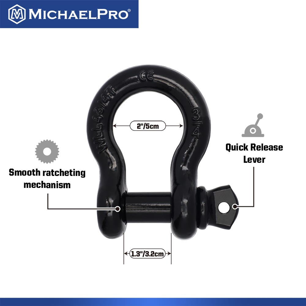 3" x 20' Heavy Duty Tow Strap with D-Ring Shackles, 30,000 lb Break Strength (MP021005) - MichaelPro