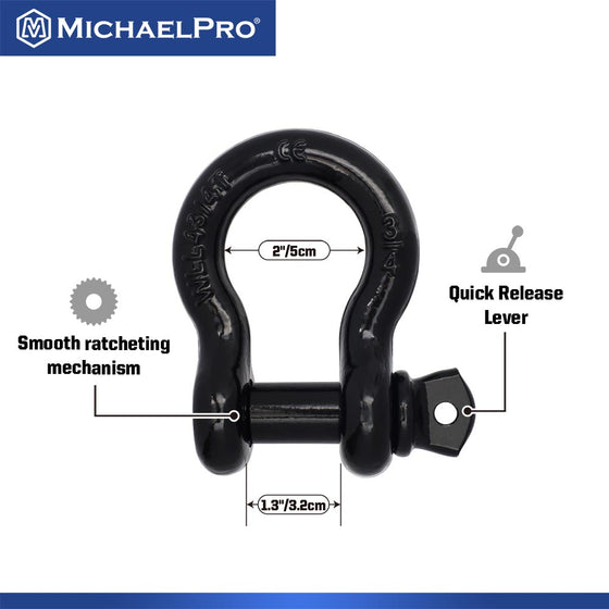 3" x 20' Heavy Duty Tow Strap with D-Ring Shackles, 30,000 lb Break Strength (MP021005)