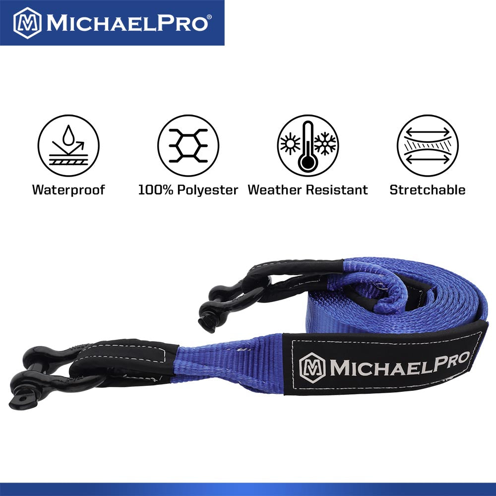 3" x 20' Heavy Duty Tow Strap with D-Ring Shackles, 30,000 lb Break Strength (MP021005) - MichaelPro