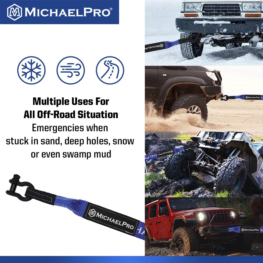 3" x 20' Heavy Duty Tow Strap with D-Ring Shackles, 30,000 lb Break Strength (MP021005) - MichaelPro