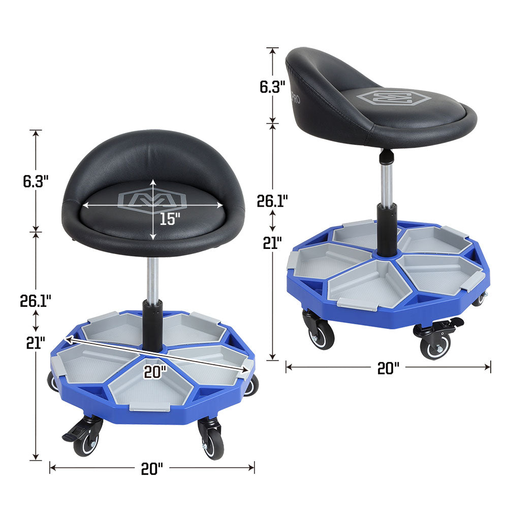 Adjustable Pneumatic Rolling Mechanic Stool with Tool Tray Storage,  350 LBS Weight Capacity (MPC016005)