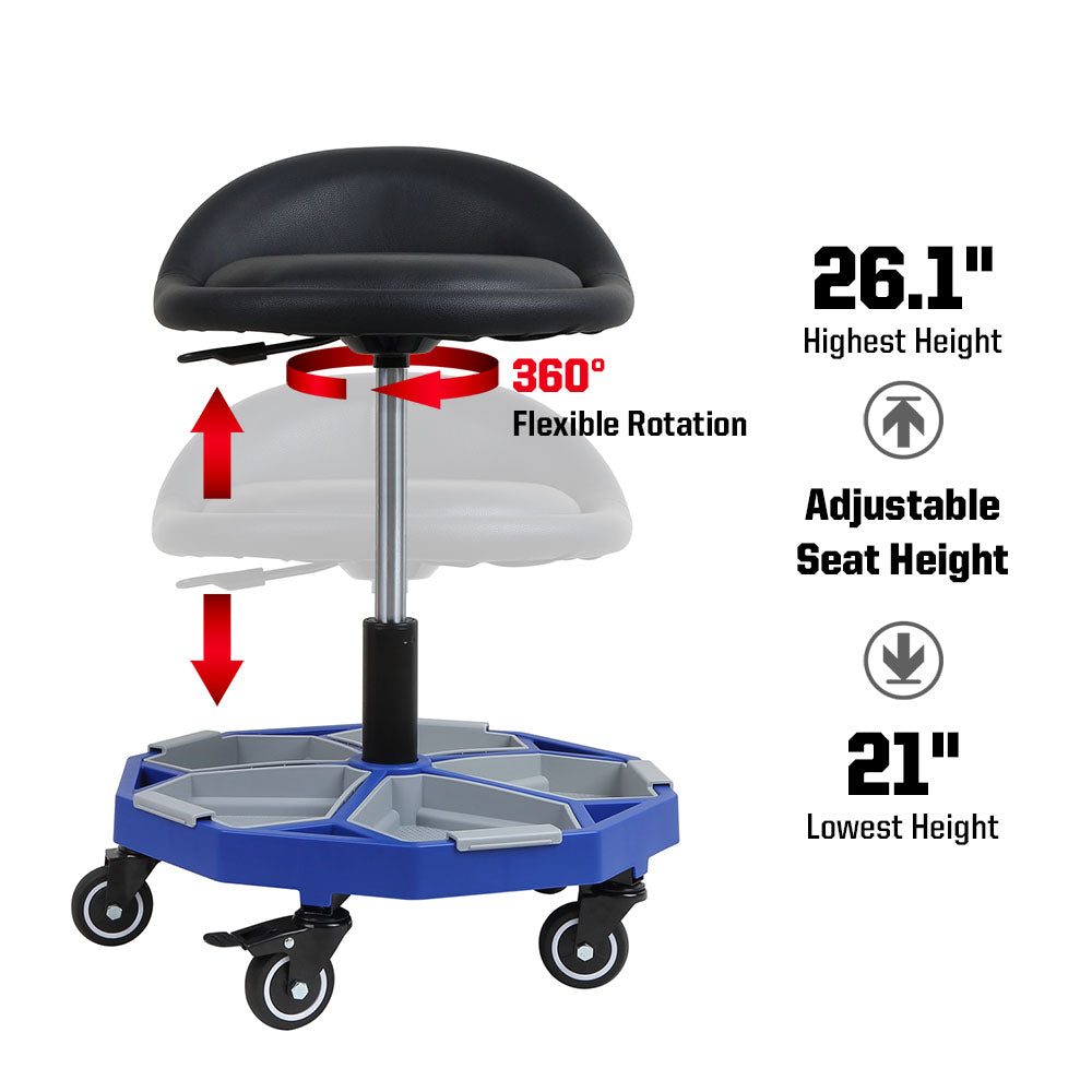 Adjustable Pneumatic Rolling Mechanic Stool with Tool Tray Storage,  350 LBS Weight Capacity (MPC016005) - MichaelPro