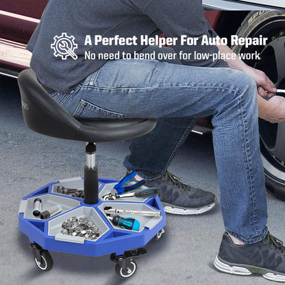 Adjustable Pneumatic Rolling Mechanic Stool with Tool Tray Storage,  350 LBS Weight Capacity (MPC016005) - MichaelPro