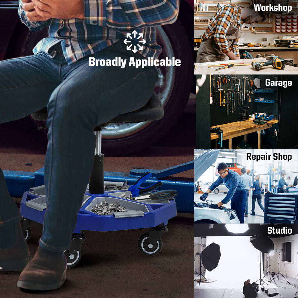Adjustable Pneumatic Rolling Mechanic Stool with Tool Tray Storage,  350 LBS Weight Capacity (MPC016005) - MichaelPro