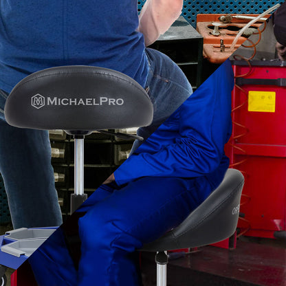 Adjustable Pneumatic Rolling Mechanic Stool with Tool Tray Storage,  350 LBS Weight Capacity (MPC016005) - MichaelPro