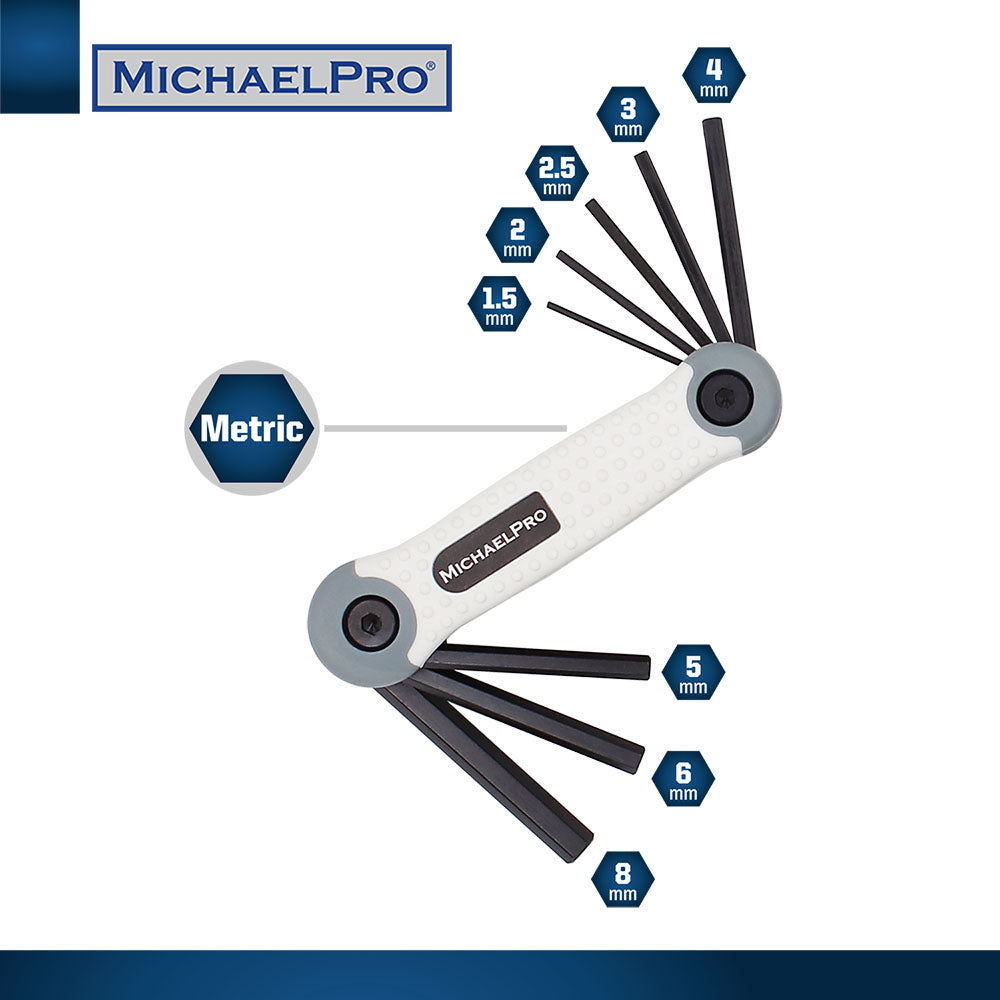 Folding Hex Key Allen Wrench Set in Standard SAE & Metric sizes