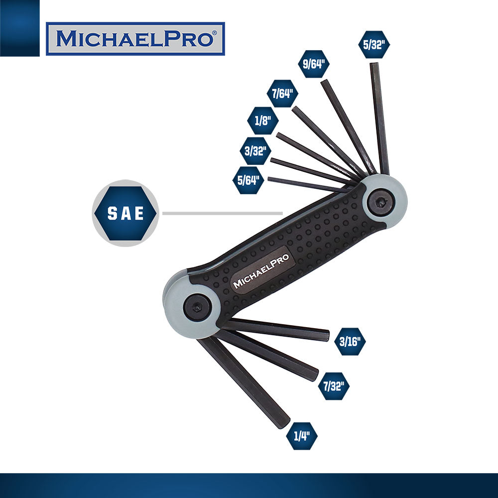 Folding Hex Key Allen Wrench Set in Standard SAE & Metric sizes (MP001007BW) - MichaelPro