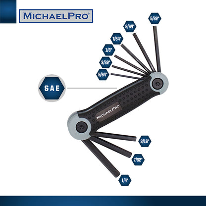 Folding Hex Key Allen Wrench Set in Standard SAE & Metric sizes (MP001007BW) - MichaelPro