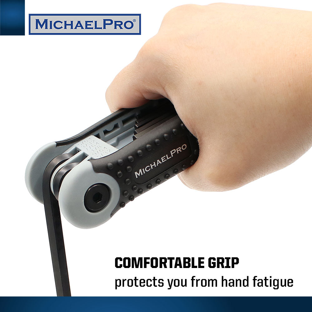 Folding Hex Key Allen Wrench Set in Standard SAE & Metric sizes (MP001007BW) - MichaelPro