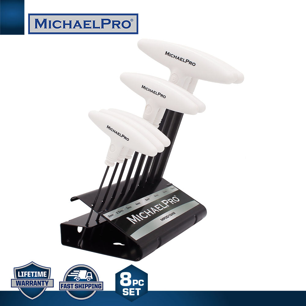 8-Piece T-Handle Ball End Allen Wrench Set in Metric Sizes with Storage Stand (MP001042W) - MichaelPro