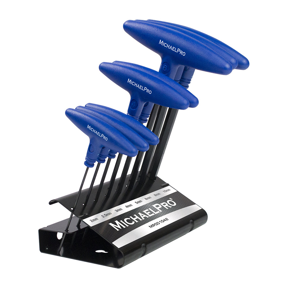8-Piece T-Handle Ball End Allen Wrench Set in Metric Sizes with Storage Stand (MP001042) - MichaelPro