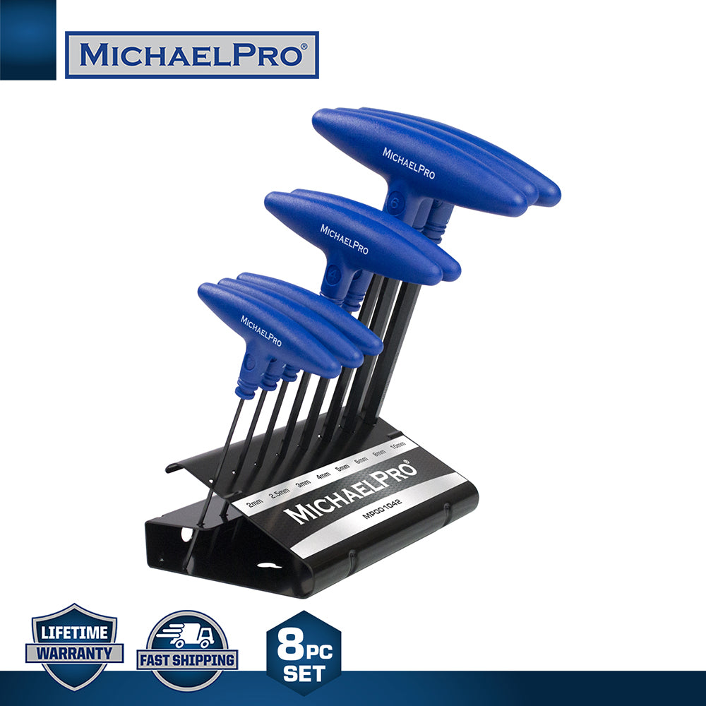 8-Piece T-Handle Ball End Allen Wrench Set in Metric Sizes with Storage Stand (MP001042) - MichaelPro