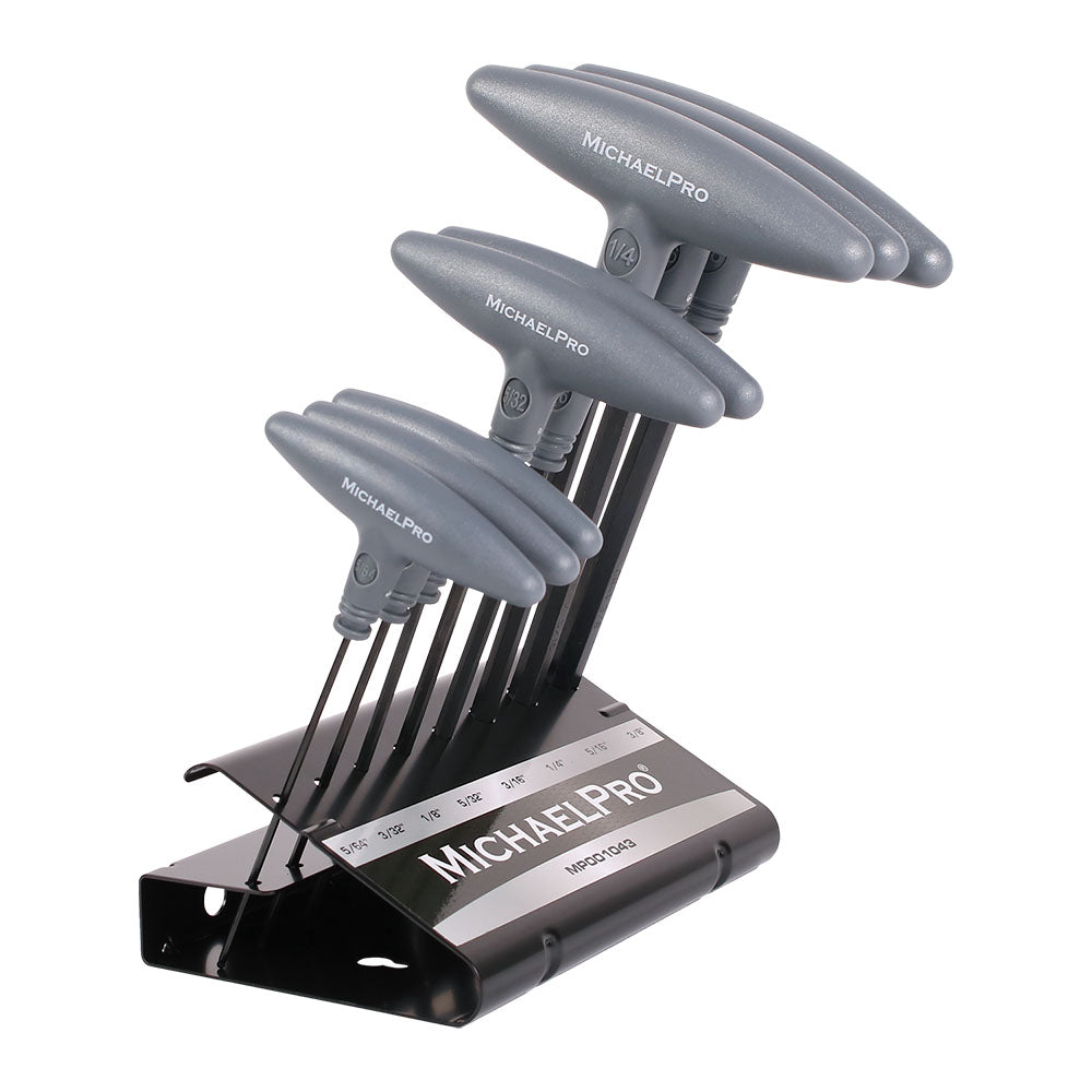 8-Piece T-Handle Ball End Allen Wrench Set in Standard SAE Sizes with Storage Stand (MP001043B) - MichaelPro