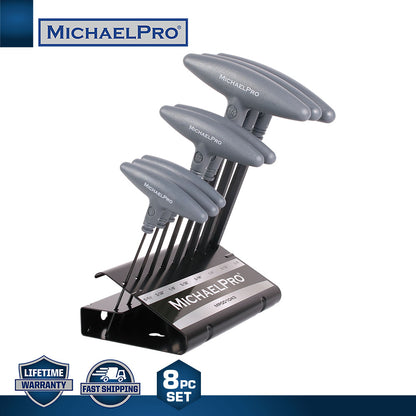 8-Piece T-Handle Ball End Allen Wrench Set in Standard SAE Sizes with Storage Stand (MP001043B) - MichaelPro