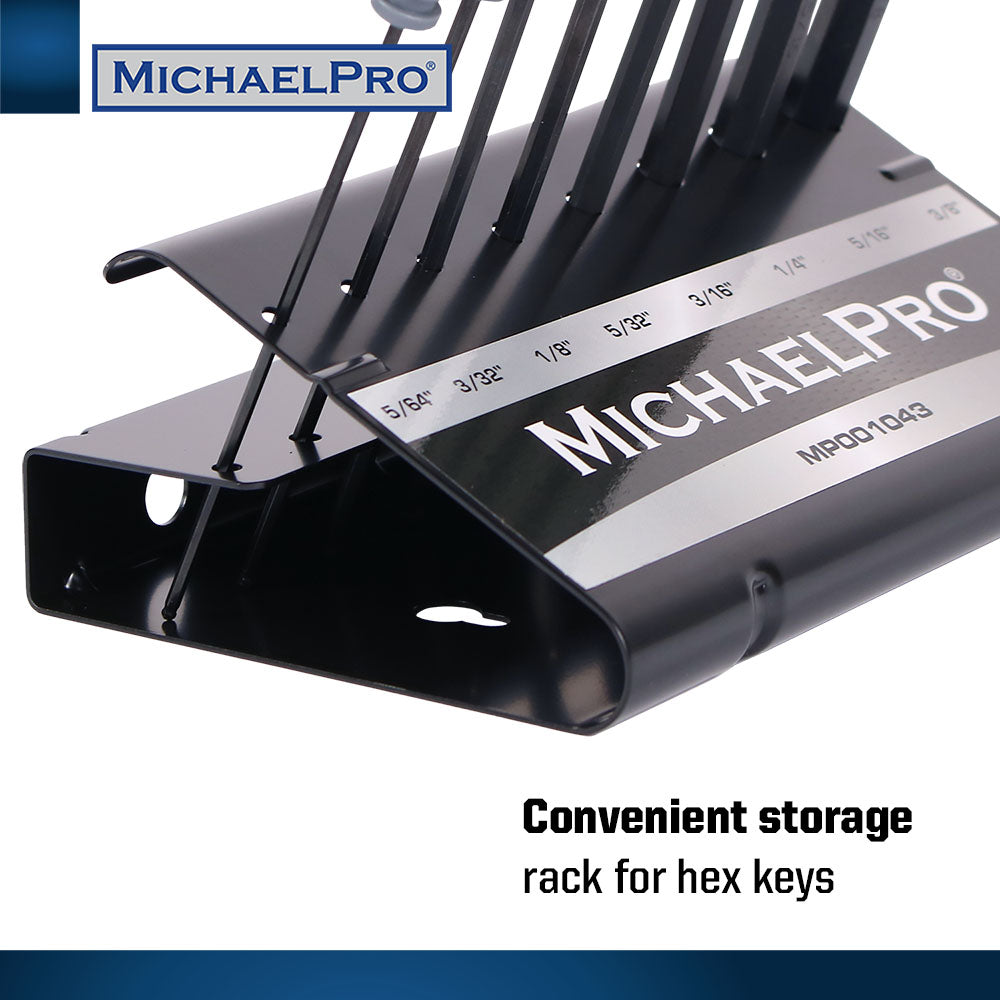 8-Piece T-Handle Ball End Allen Wrench Set in Standard SAE Sizes with Storage Stand (MP001043B) - MichaelPro