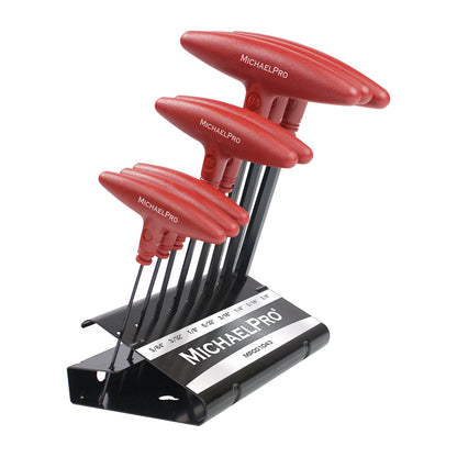 8-Piece T-Handle Ball End Allen Wrench Set in Standard SAE Sizes with Storage Stand (MP001043) - MichaelPro