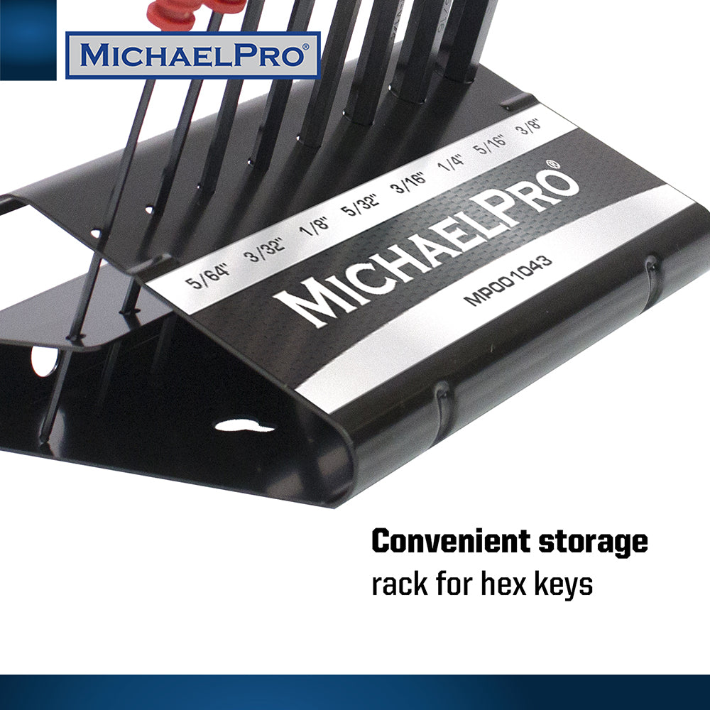 8-Piece T-Handle Ball End Allen Wrench Set in Standard SAE Sizes with Storage Stand (MP001043) - MichaelPro