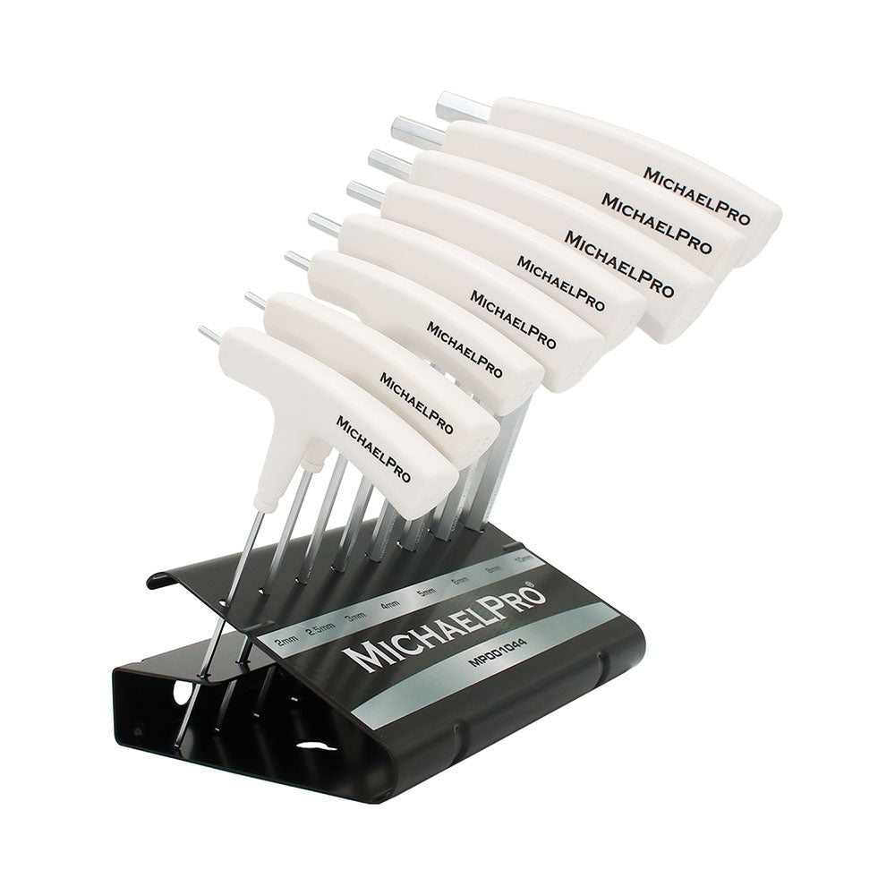 8-Piece Two-Way T-Handle Allen Wrench Set in Metric Sizes with Storage Stand (MP001044W) - MichaelPro