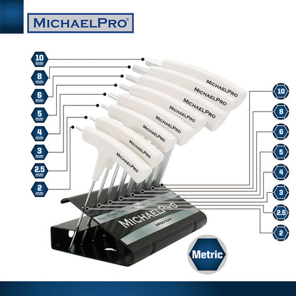 8-Piece Two-Way T-Handle Allen Wrench Set in Metric Sizes with Storage Stand (MP001044W) - MichaelPro