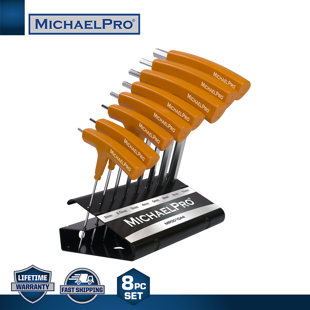 8-Piece Two-Way T-Handle Allen Wrench Set in Metric Sizes with Storage Stand (MP001044) - MichaelPro