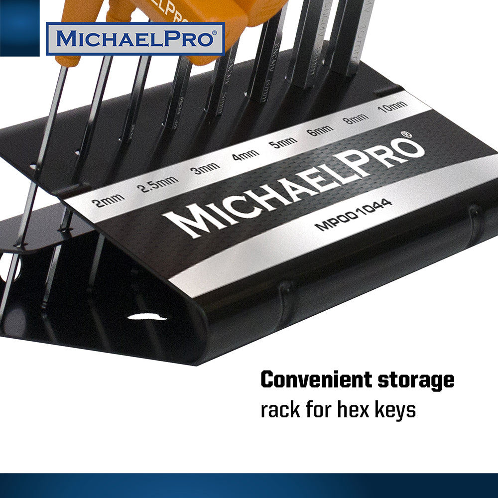 8-Piece Two-Way T-Handle Allen Wrench Set in Metric Sizes with Storage Stand (MP001044) - MichaelPro