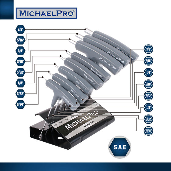 8-Piece Two-Way T-Handle Allen Wrench Set in Standard SAE Sizes with Storage Stand (MP001045B)