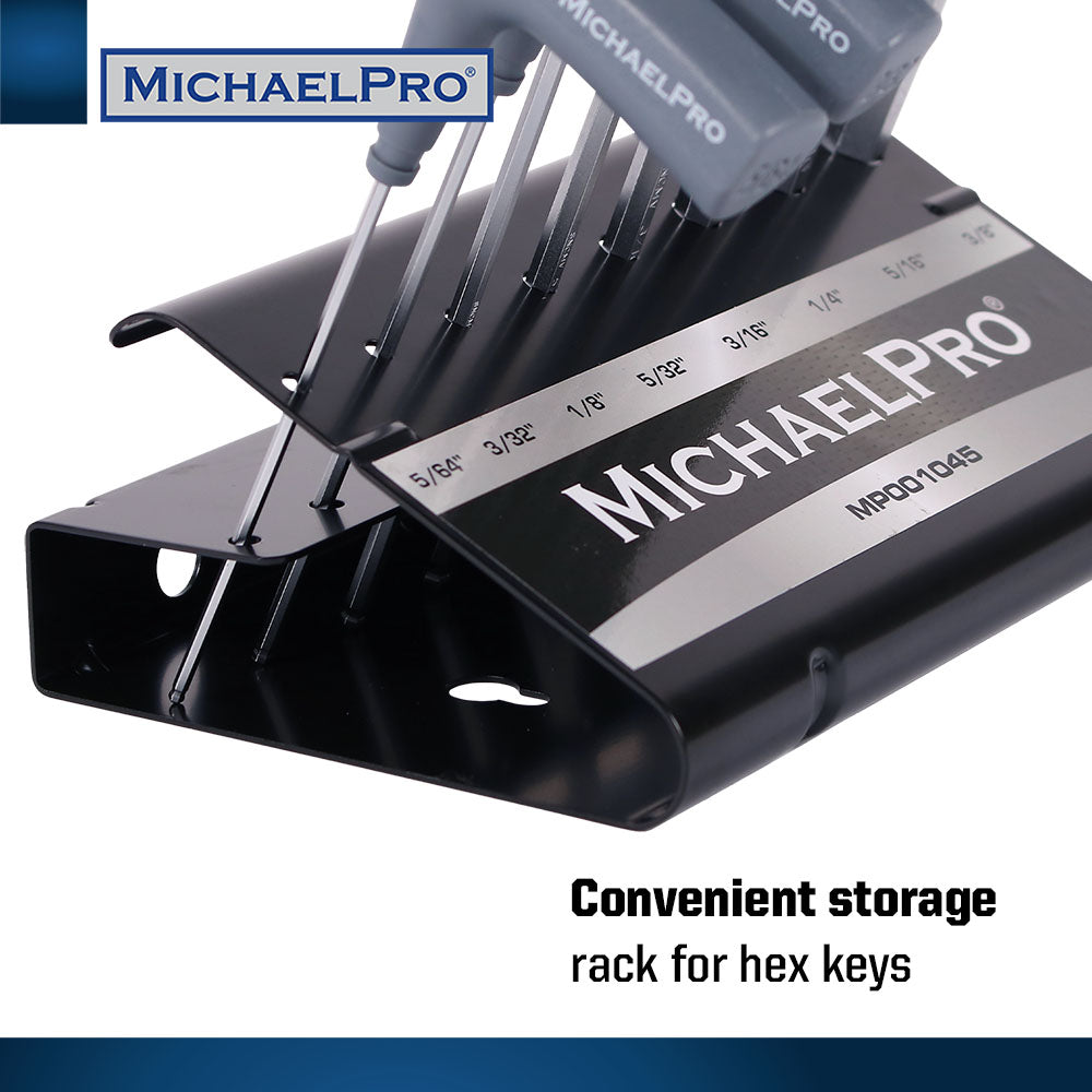 8-Piece Two-Way T-Handle Allen Wrench Set in Standard SAE Sizes with Storage Stand (MP001045B) - MichaelPro